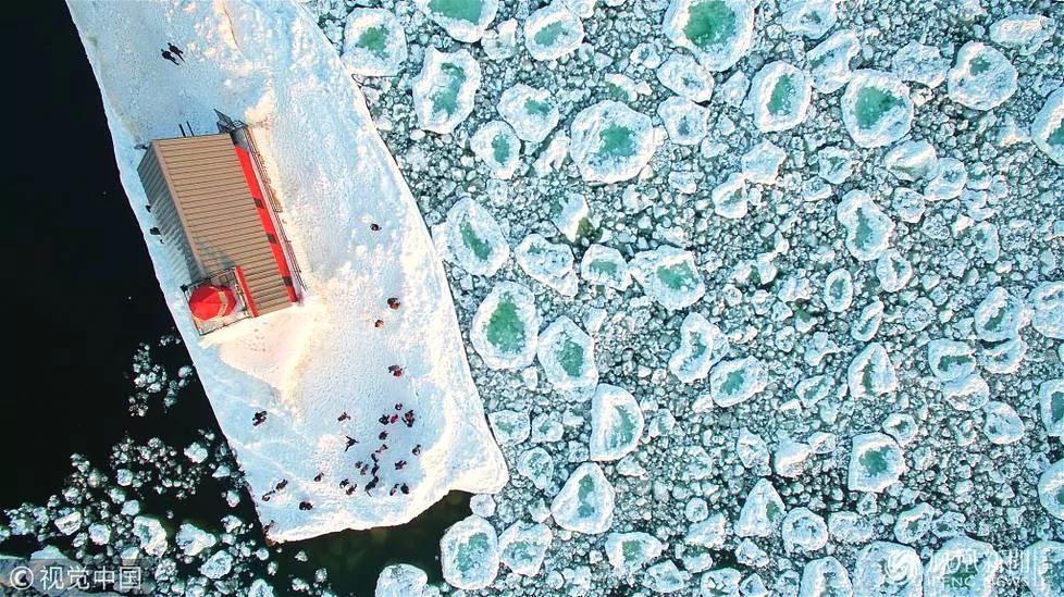 美國密歇根湖冰雪奇觀 滿湖巨大圓冰似荷葉