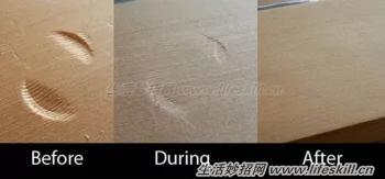 木製傢具上的碰撞凹痕巧修復