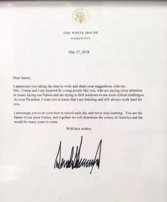 華裔男孩寫信給總統 沒想到收到了回信！
